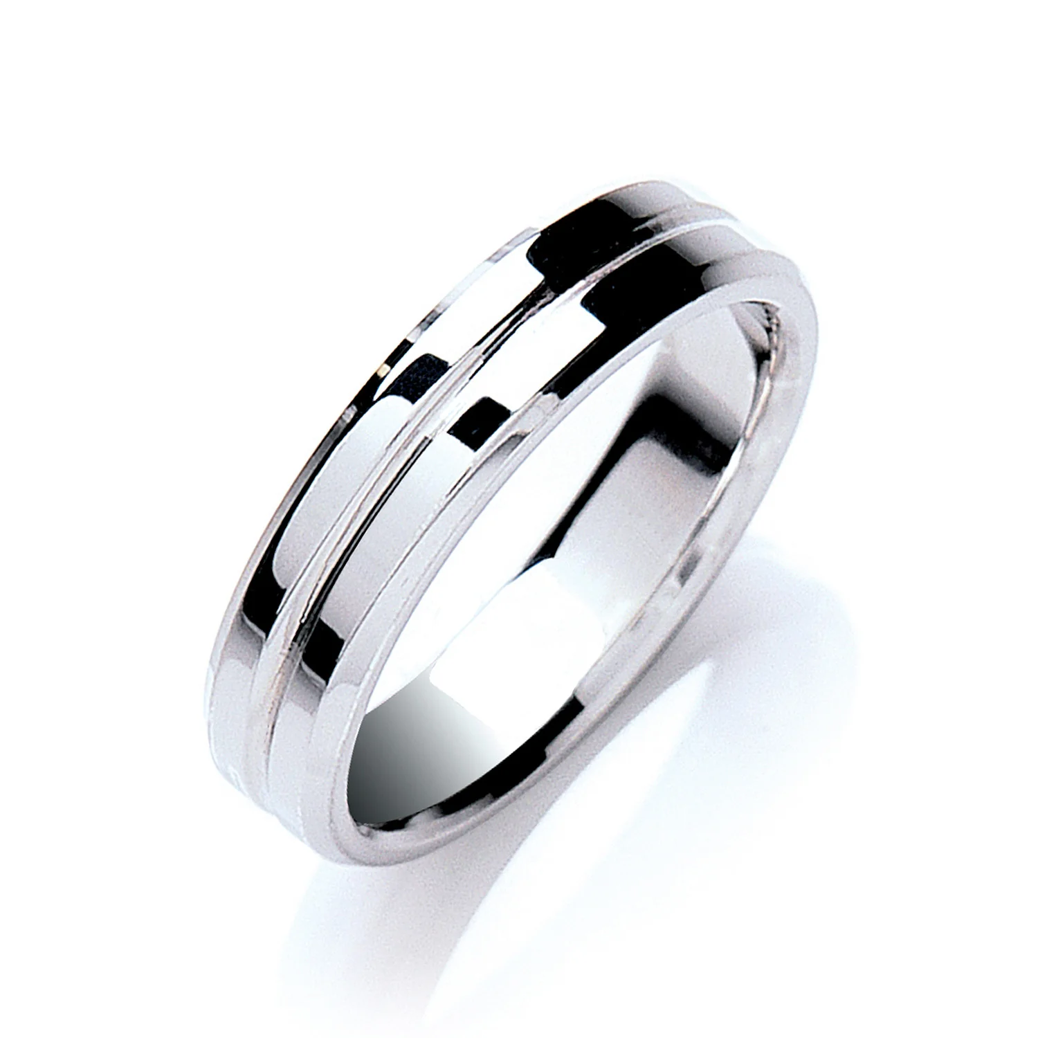 5mm Flat Court Bevelled Edge Centre Groove Polish Wedding Band - Palladium 950