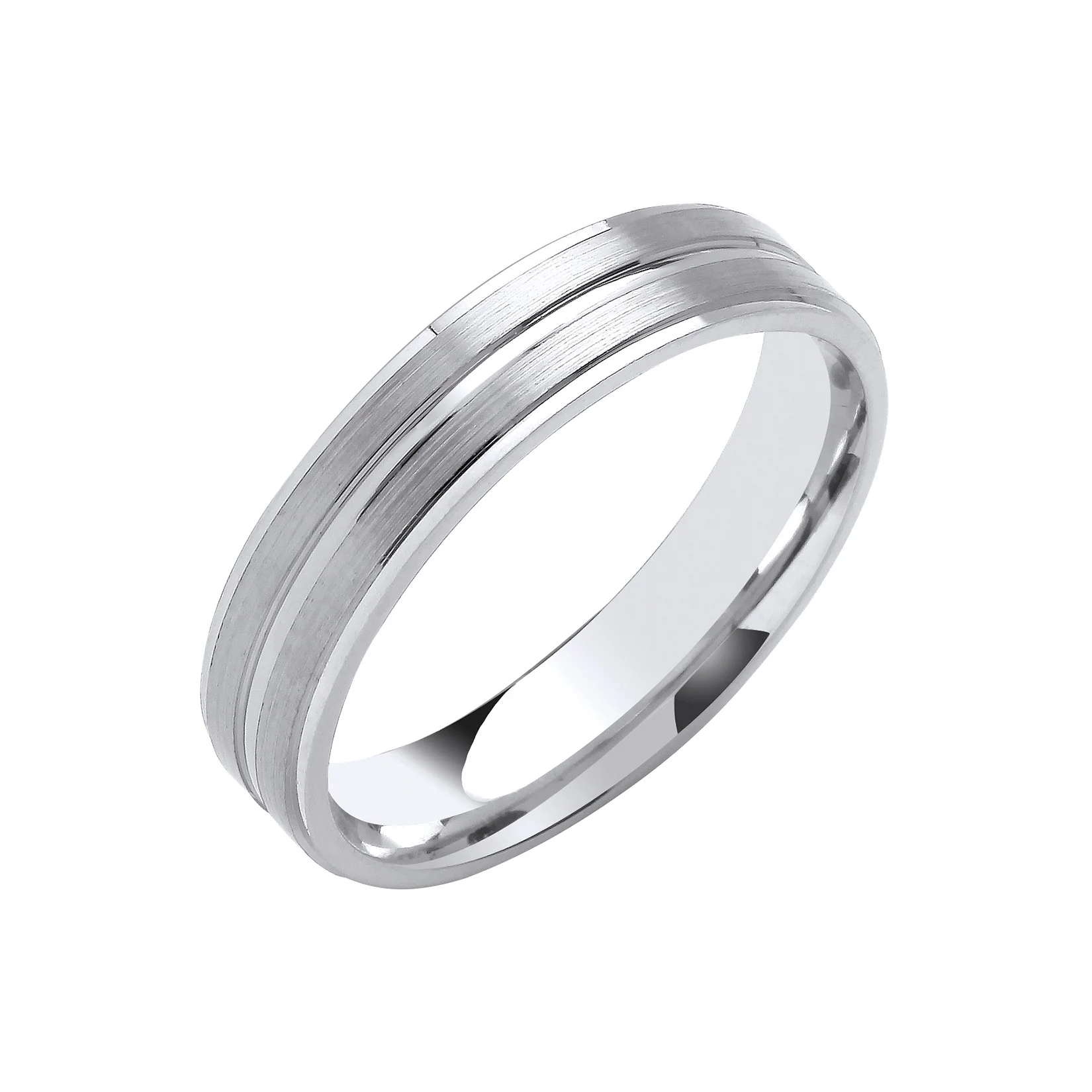 5mm Flat Court Track Edges & Centre Wedding Band - Palladium 950