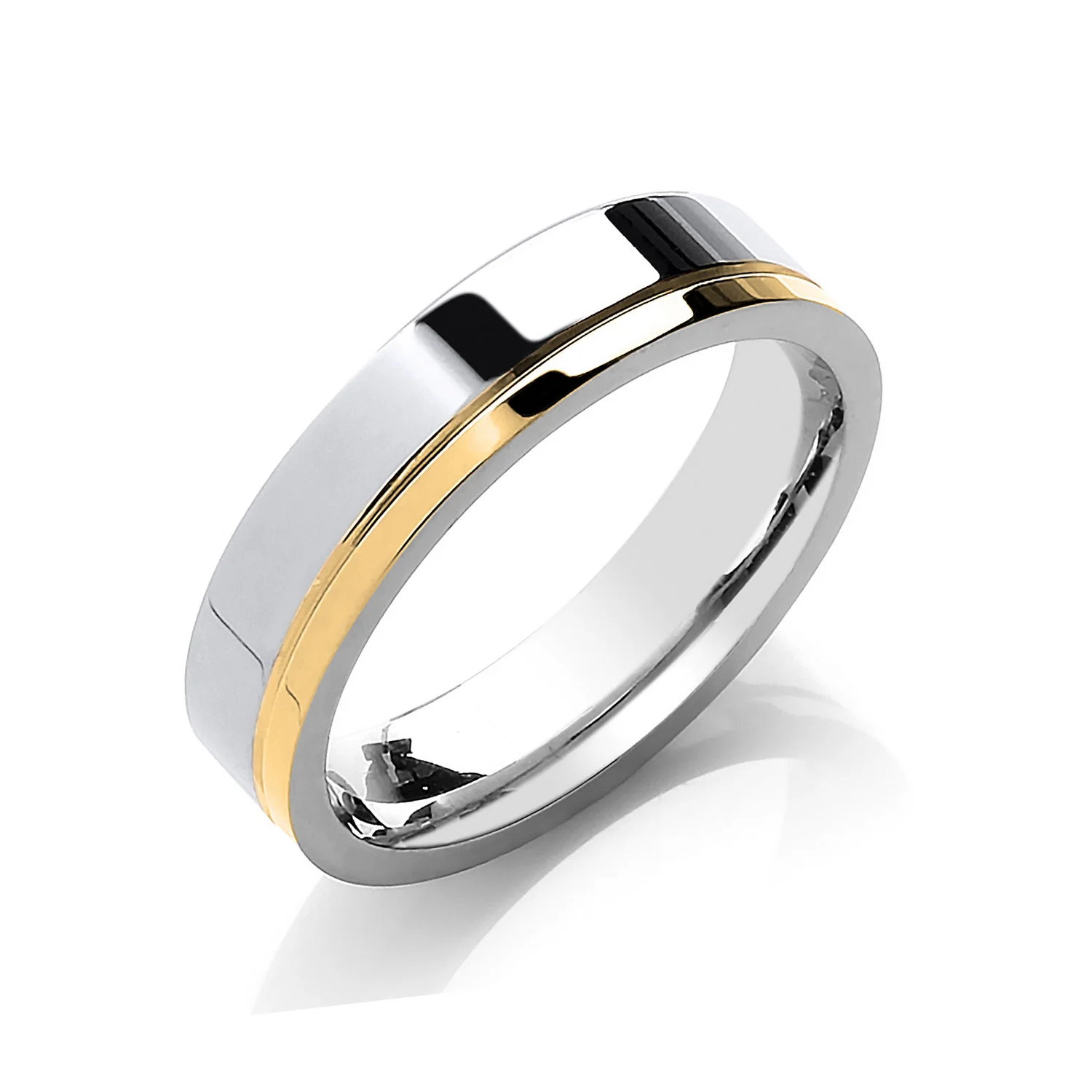 5mm Flat Court Two Colour Side Groove Wedding Band - 18ct Gold - Image 2