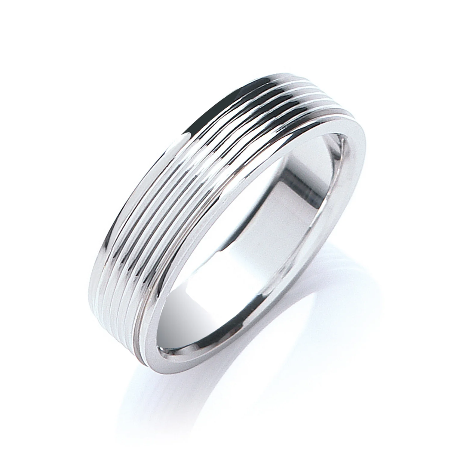 6mm Flat Court Ribbed Wedding Band - Platinum