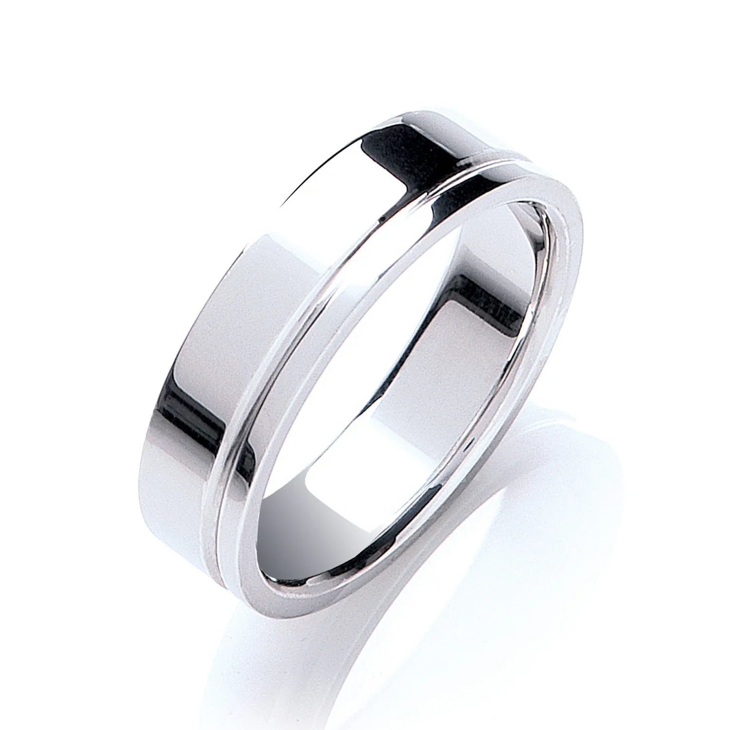 6mm Flat Court Side Groove Wedding Band - 18ct Gold - Image 2