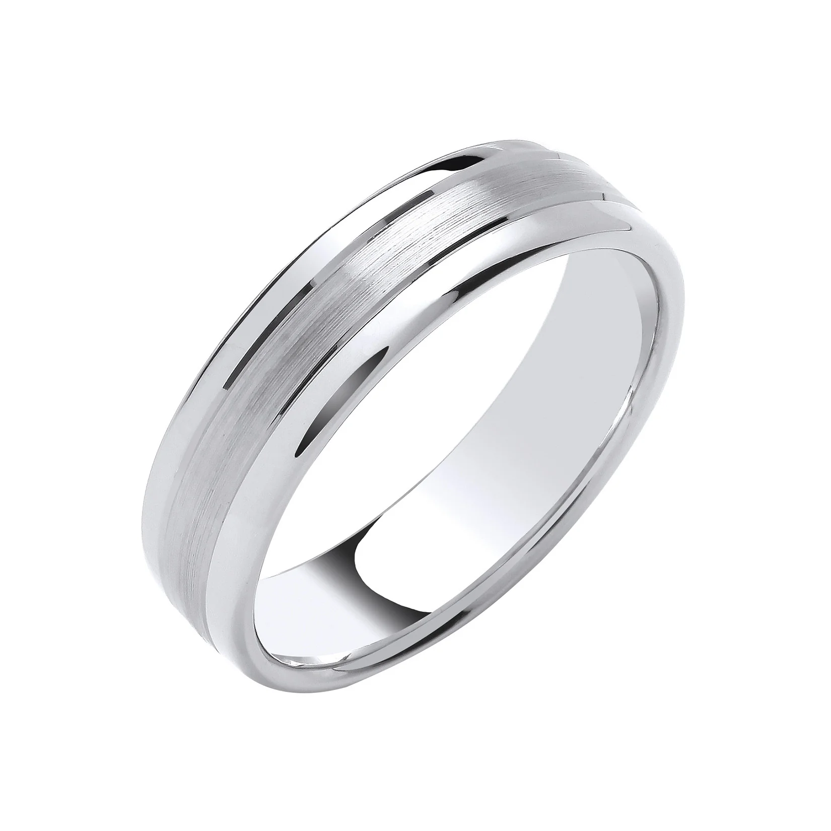 6mm Soft Court Polished Edges & Matt Centre Wedding Band - Palladium 950