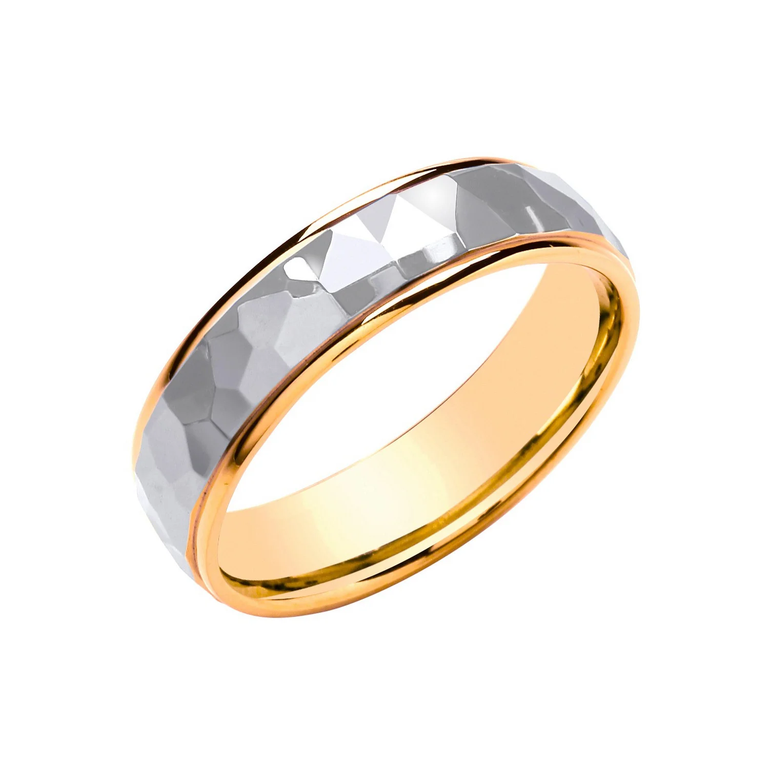 6mm Two Colour Hammered Court - Polished Finish - 18ct Gold - Image 2