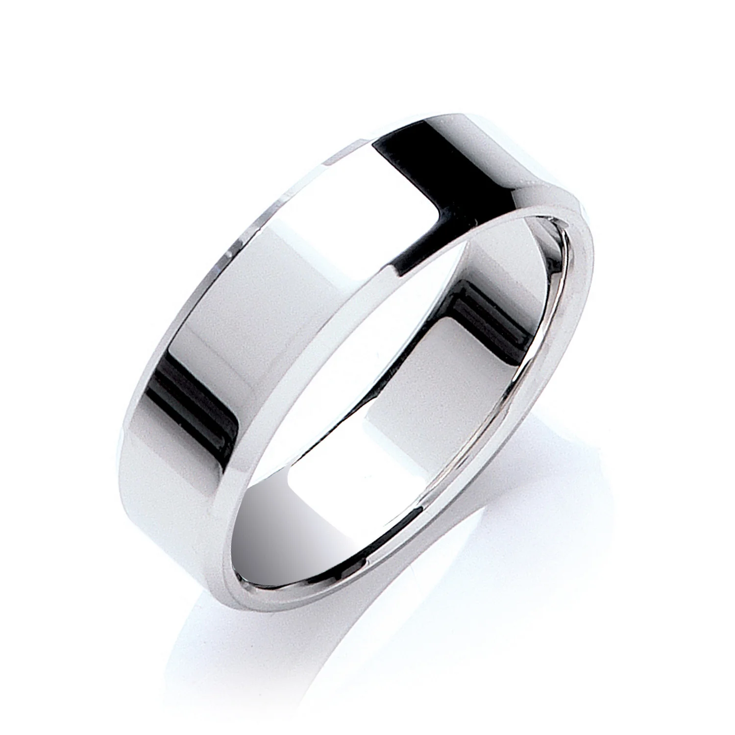 7mm Flat Court Bevelled Edge Wedding Band - Palladium 950