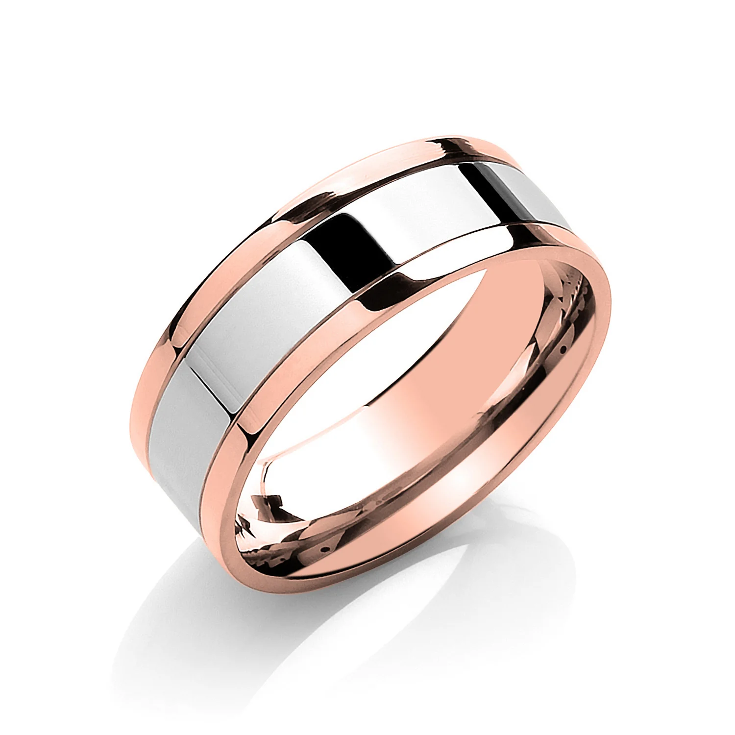 7mm Flat Court Two Colour with Parallel Groove Wedding Band - 18ct Gold - Image 2