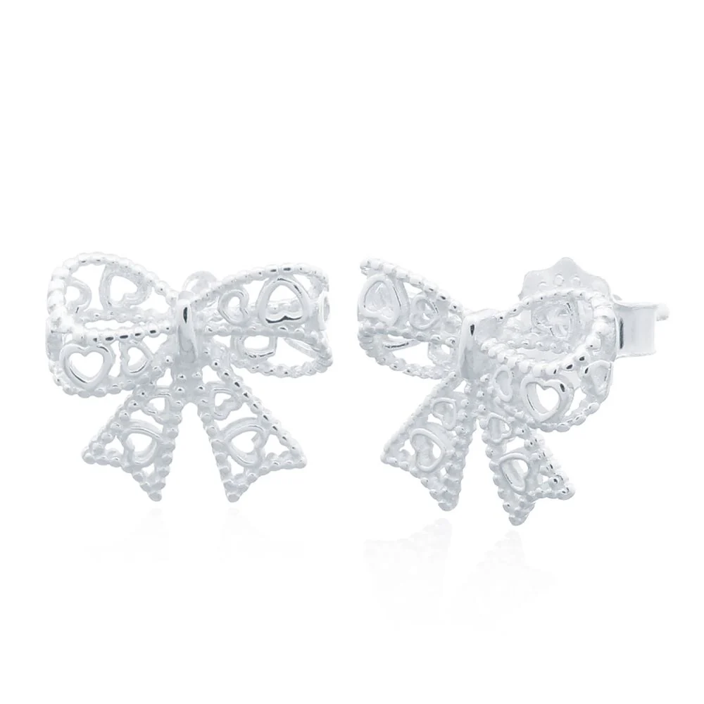 925 Silver Bow Stud Earrings - Image 2