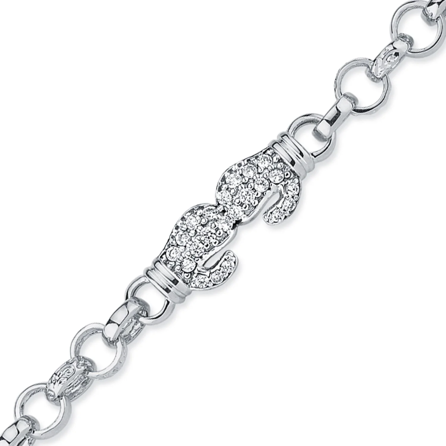 925 Silver Cubic Zirconia Set Double Boxing Glove Belcher Bracelet