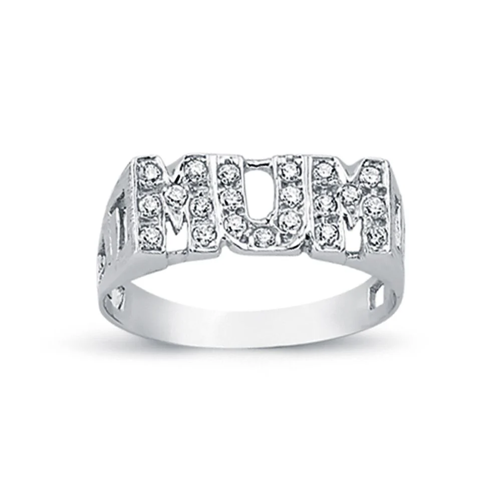 925 Silver Cubic Zirconia Set Mum Ring Curb Shoulders