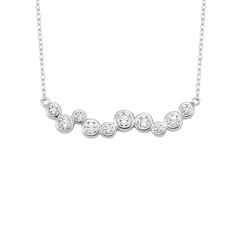 925 Silver Cubic Zirconia Set Pebble Necklace
