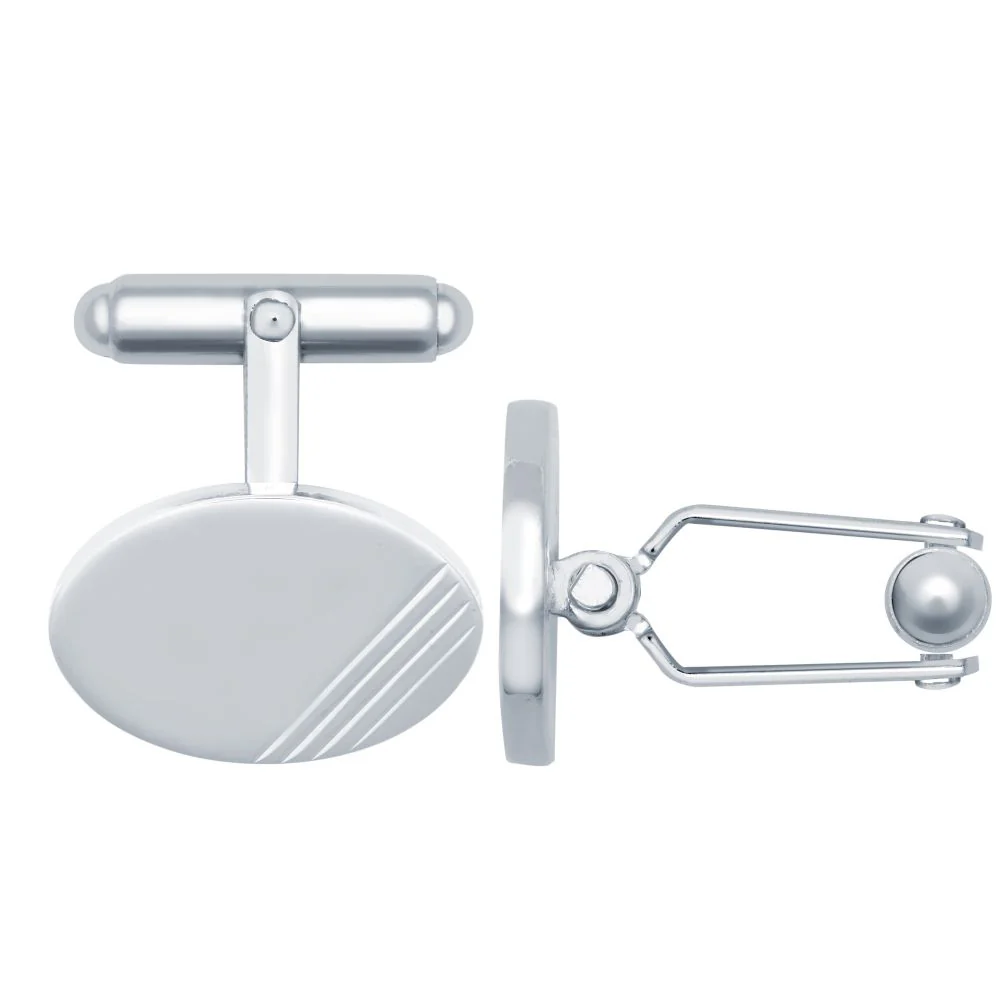 925 Silver Diamond Cut Oval Cufflinks Swivel Backs
