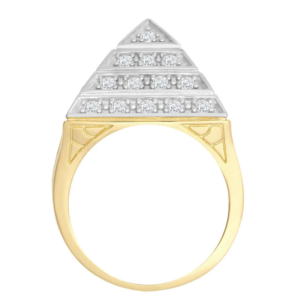 925 Silver Gold Plated Cubic Zirconia Set Pyramid Ring - Image 2