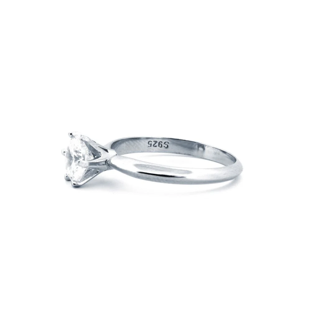 925 Silver Rhodium Cubic Zirconia Set Solitaire Ring - Image 3