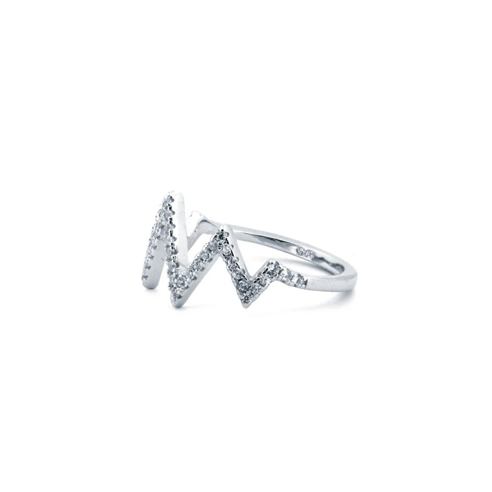 925 Silver Rhodium Cubic Zirconia Set Zig Zag Ring - Image 2