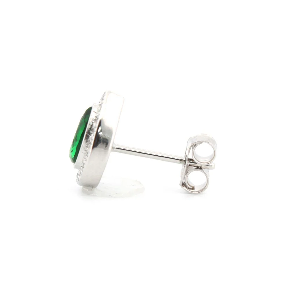 925 Silver Rhodium Pear Shape Studs Emerald Centre Cubic Zirconia - Image 2