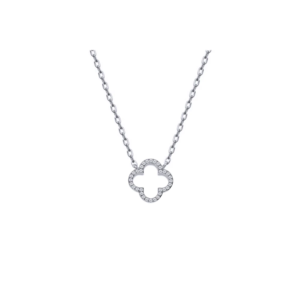 925 Silver Rhodium Plated Cubic Zirconia Set Clover Necklace