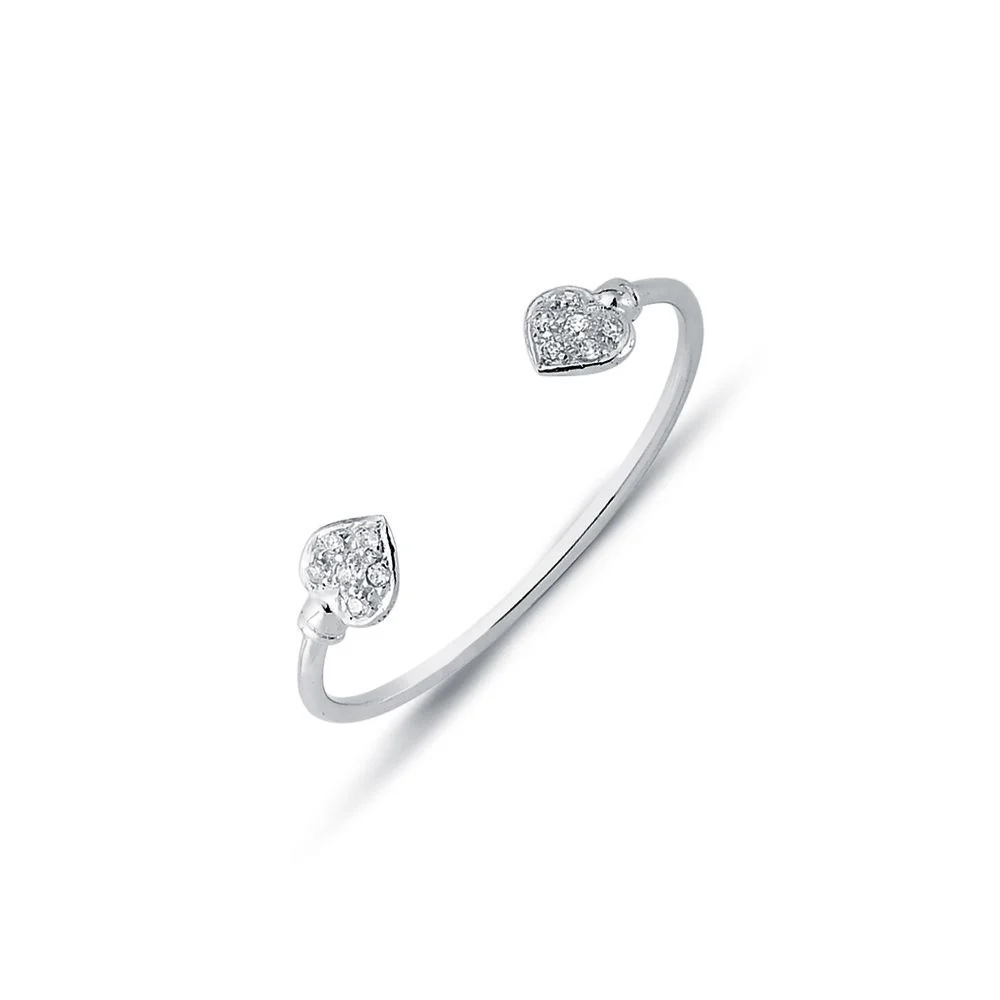 925 Sterling Silver Cubic Zirconia Set Heart Torque Baby / Childrens Bangle