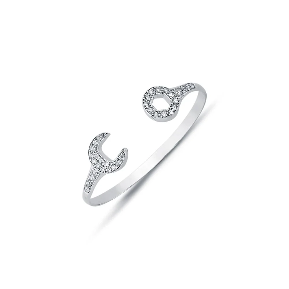 925 Sterling Silver Solid Cubic Zirconia Set Spanner Baby / Childrens Bangle
