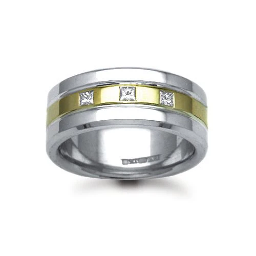 9ct Gold 2 Colour Natural Diamond Rubover set Wedding Ring