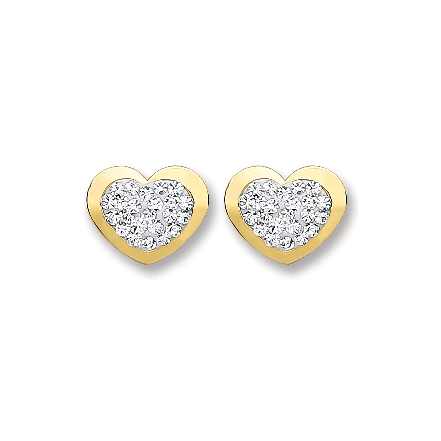 9ct Gold Heart Shape with Crystals Studs - 9ct Gold - Image 2