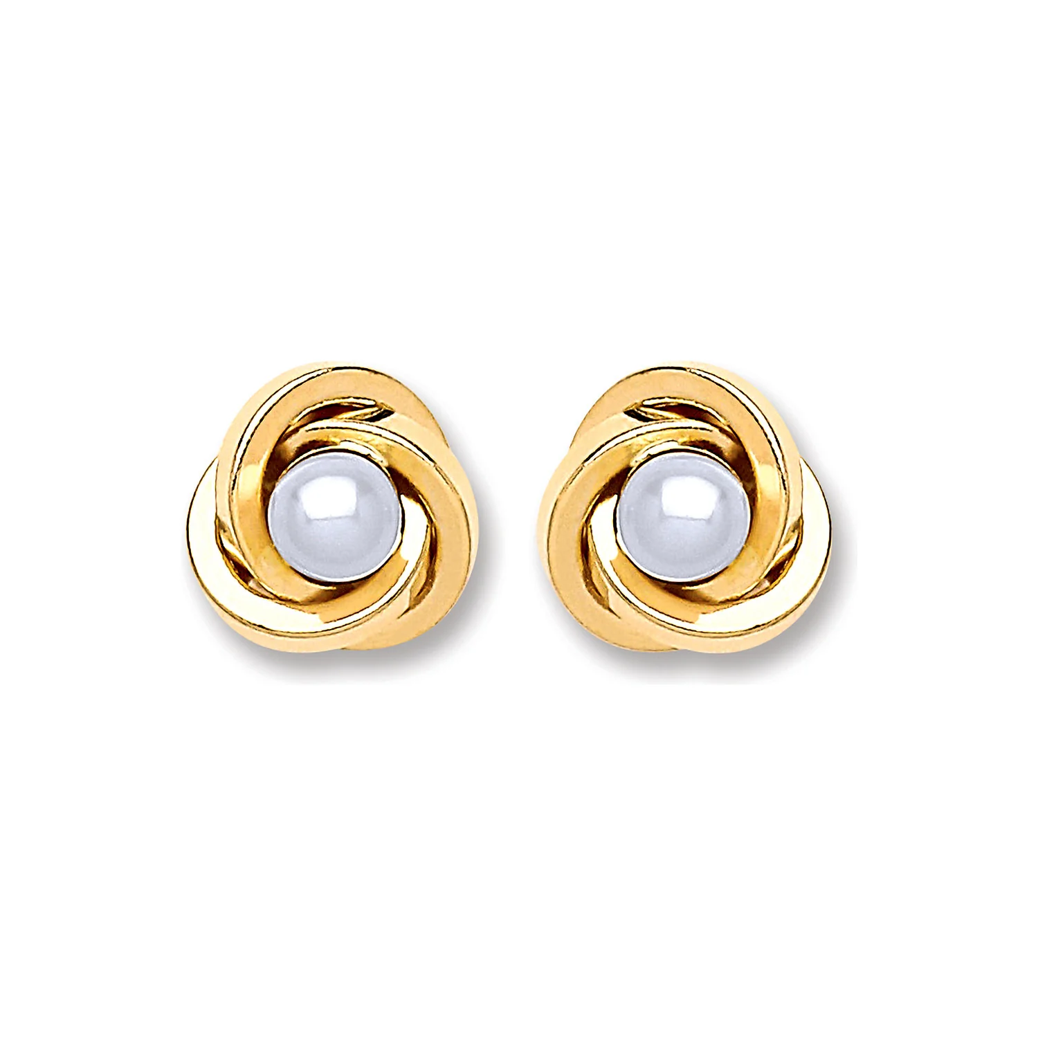9ct Gold Simulated Pearl Knot Studs - 9ct Gold - Image 2