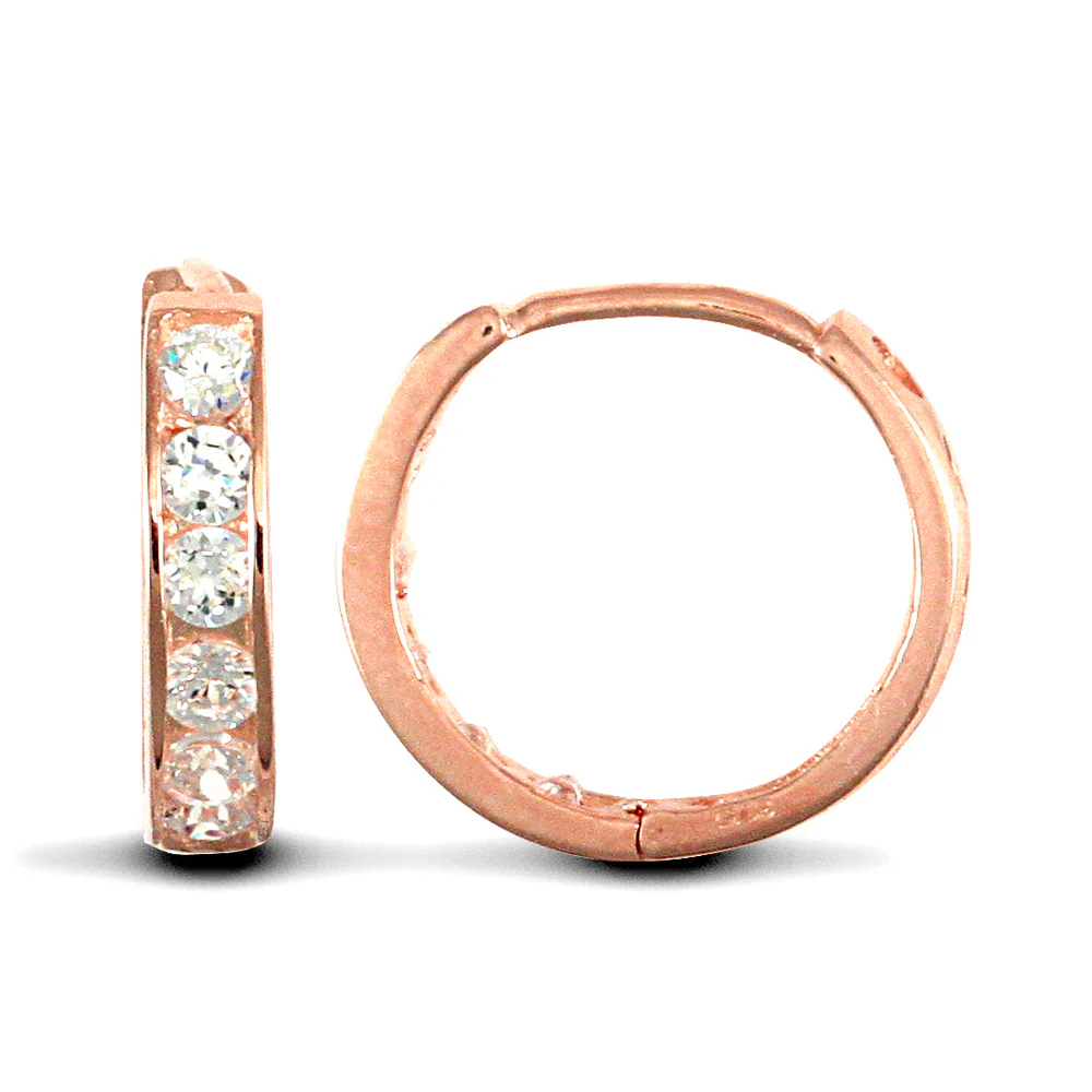 9ct Rose Cubic Zirconia Set Huggie Earrings