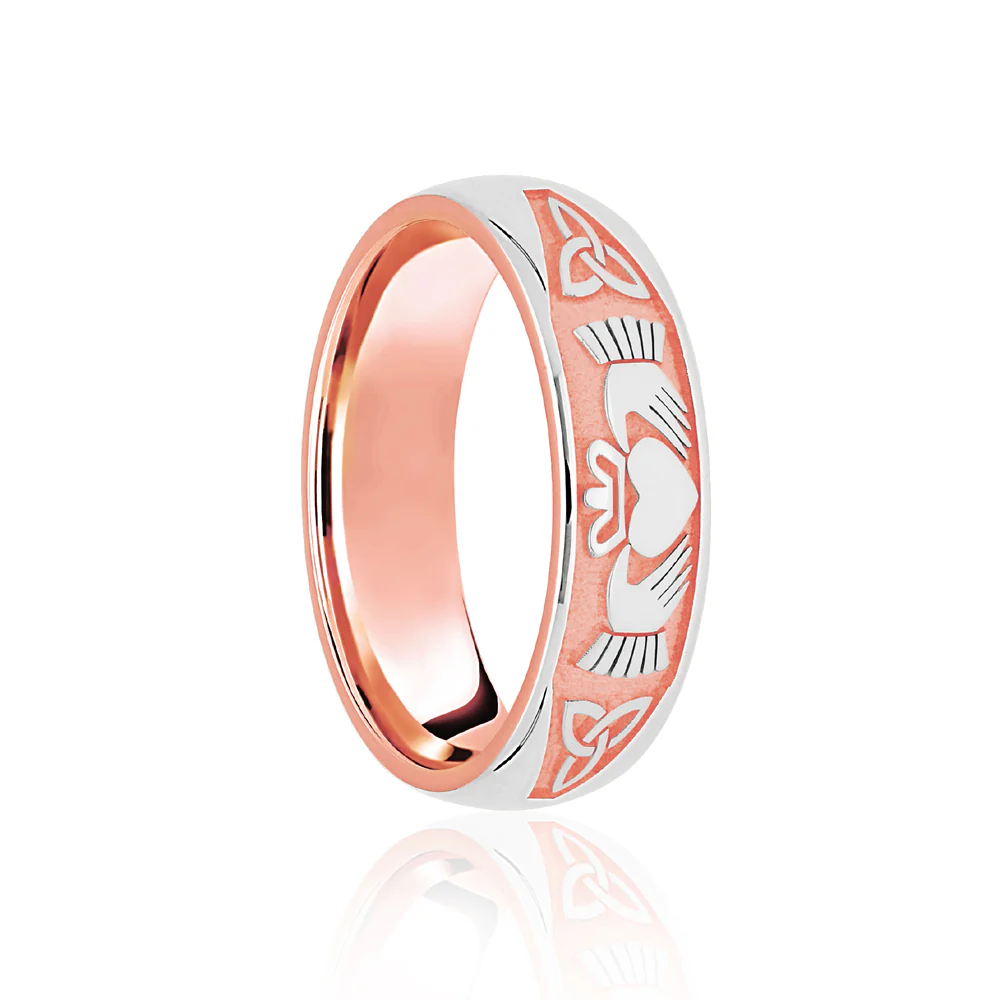 9ct Rose & White Court 7mm Celtic Half Engraved Wedding Band