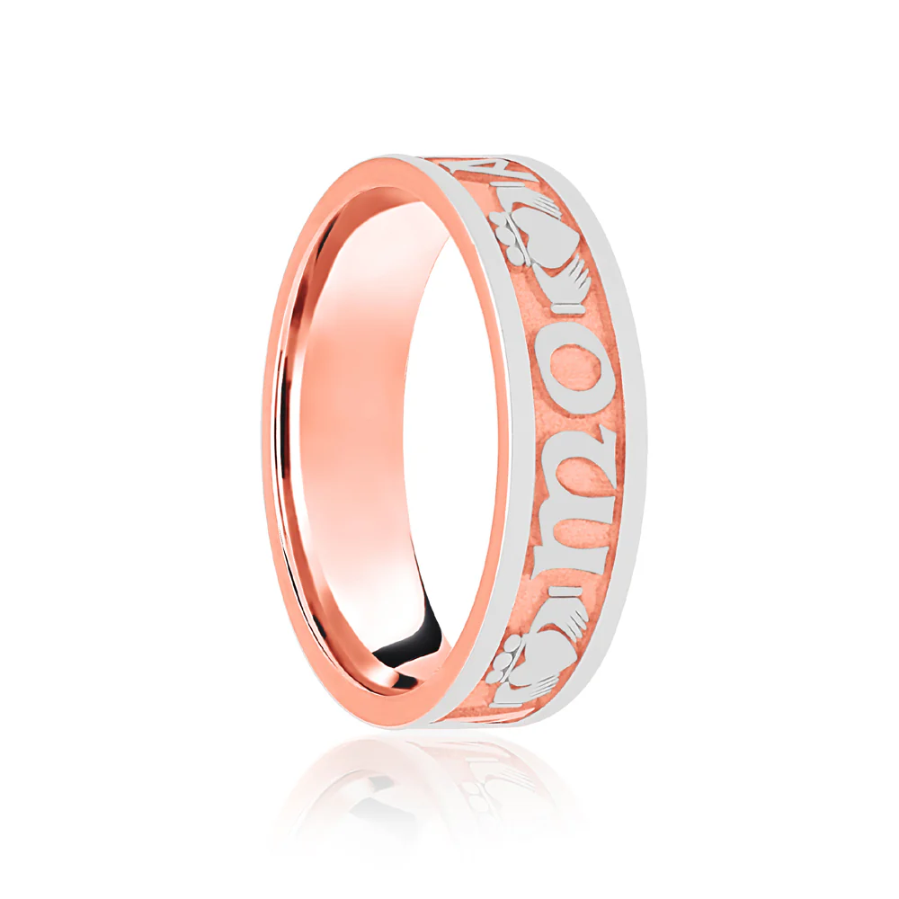9ct Rose & White Flat Court 5mm Celtic Laser Engraved Wedding Band