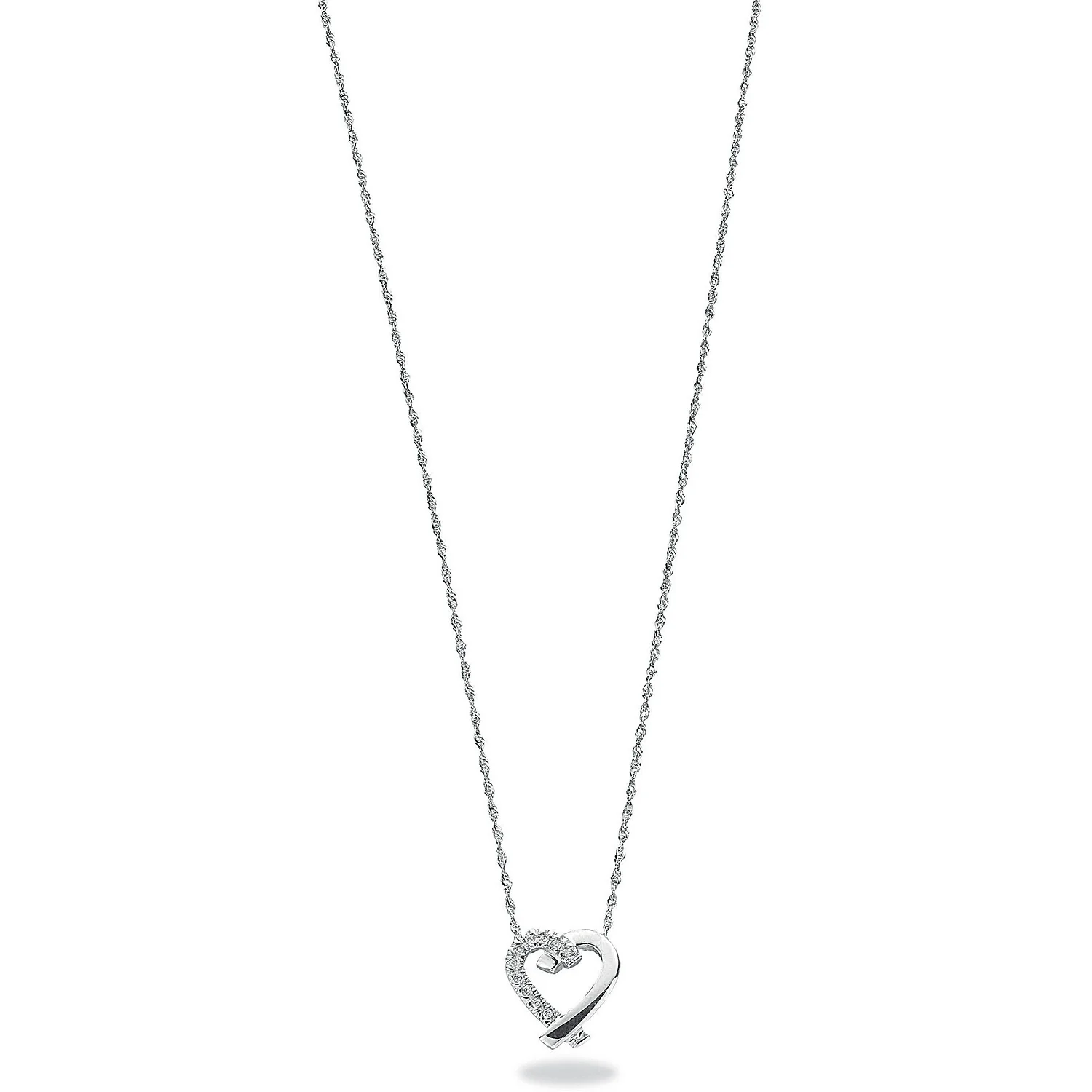 9ct White Gold 0.05ct Diamond Heart Pendant with 18in/45cm Chain - 9ct Gold