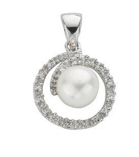 9ct White Gold 0.10ct Diamond & Freshwater Pearl Pendant - 9ct Gold - Image 2