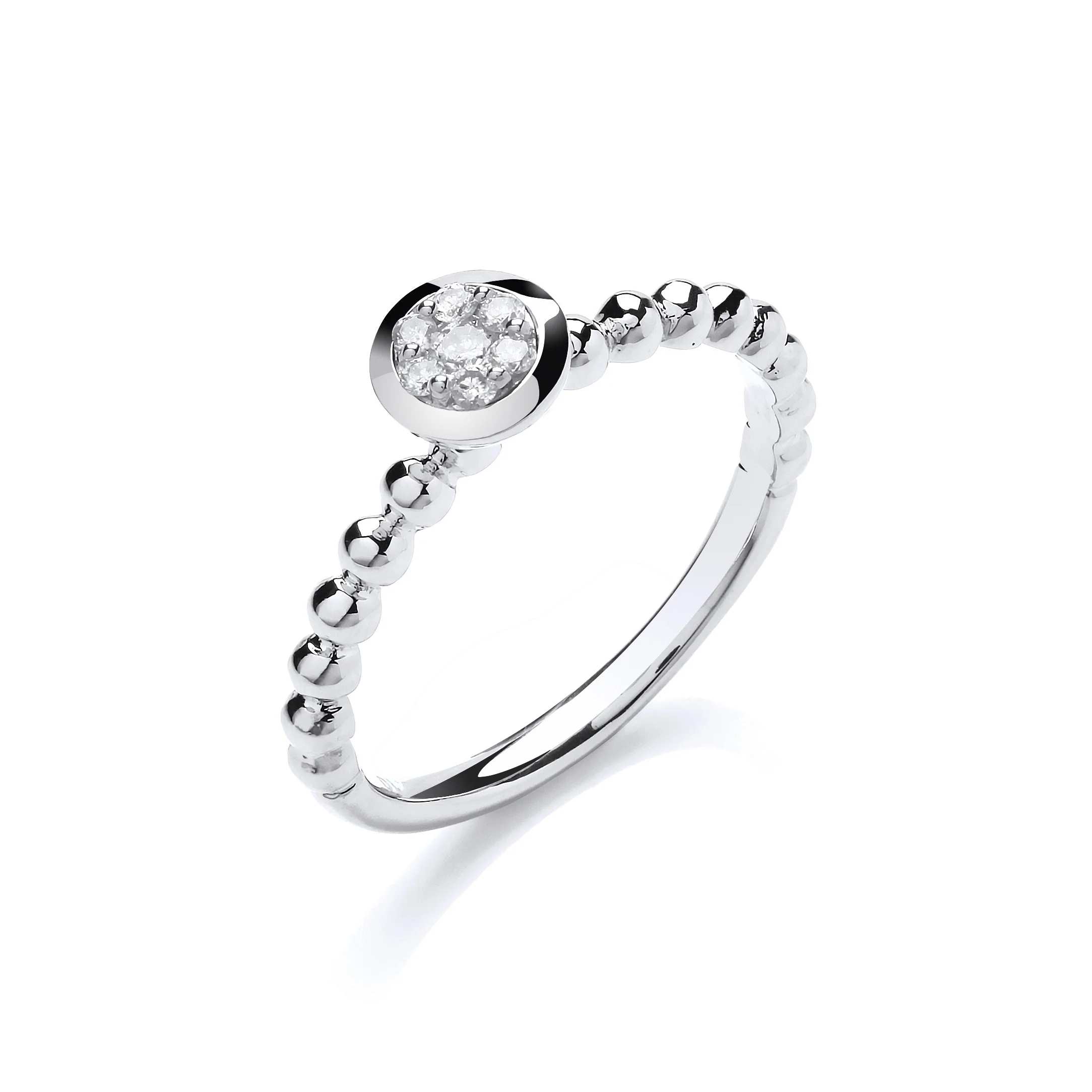 9ct White Gold 0.10ct Fancy Beaded Shank Ring - 9ct Gold