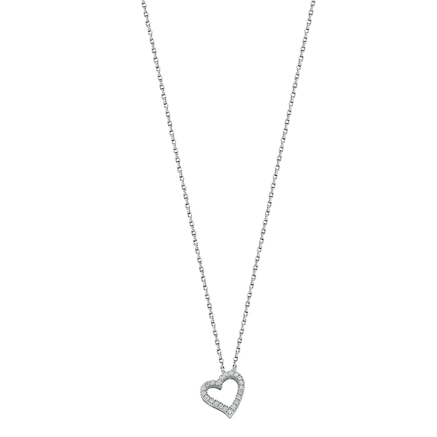 9ct White Gold 0.13ct Diamond Heart Pendant with 18in/45cm Chain - 9ct Gold