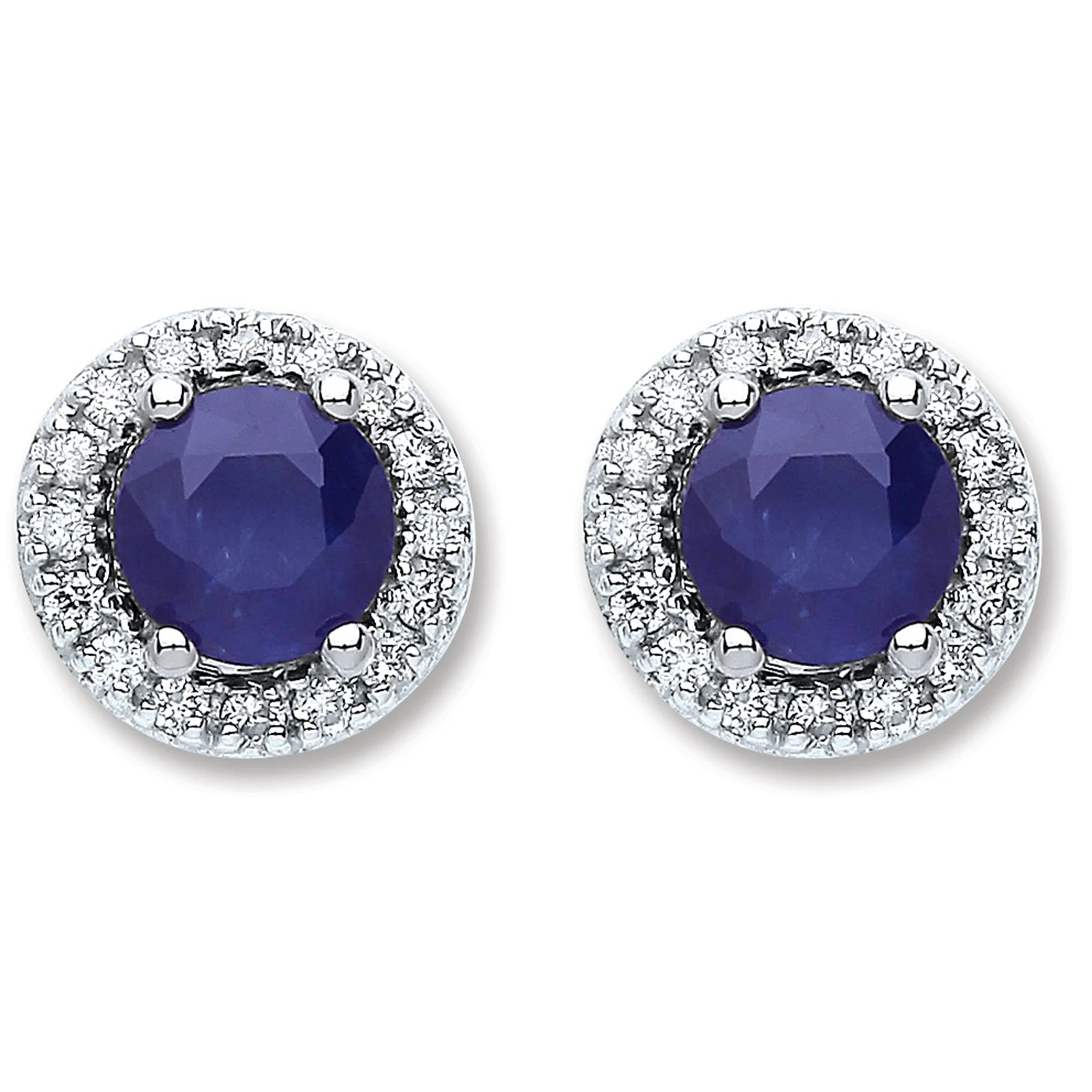 9ct White Gold 0.15ct Dia 1.20ct 5mm Round Sapphire Stud Earrings - 9ct Gold