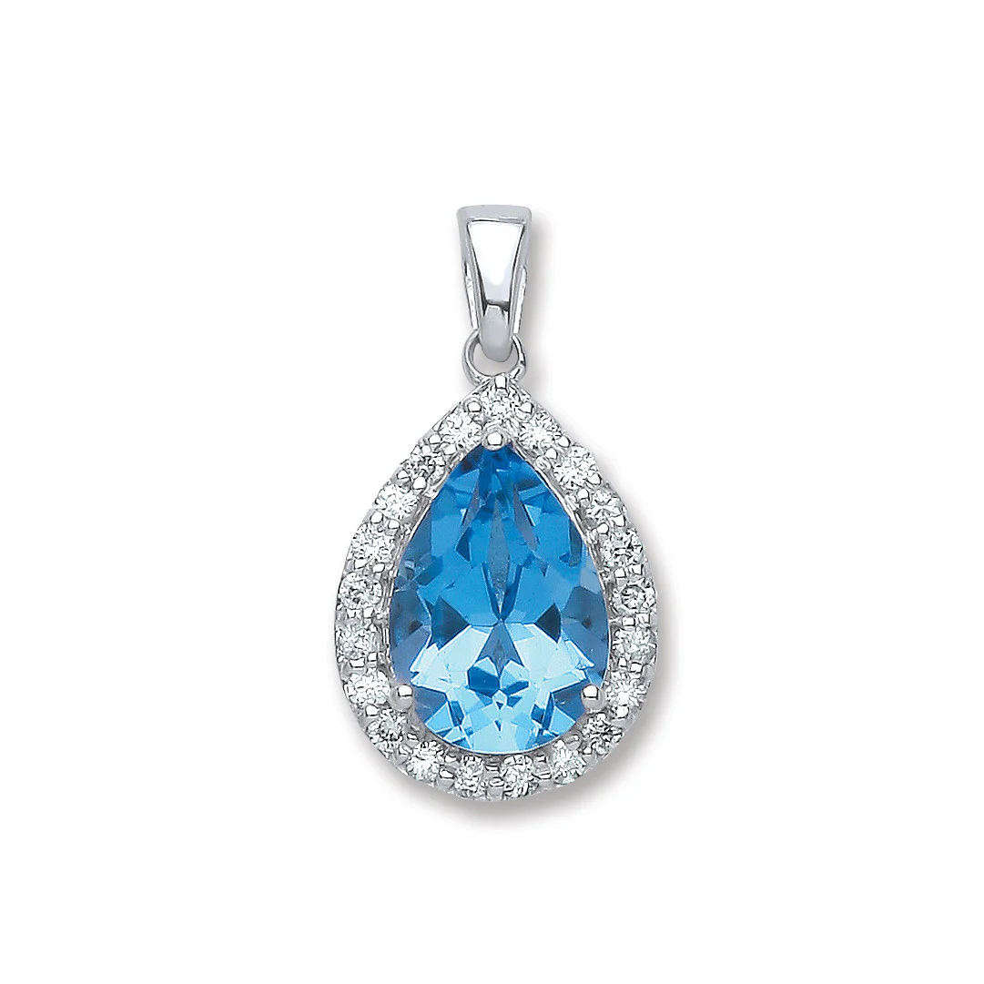 9ct White Gold 0.20ct Diamond, 2.5ct BT Pear Shape Pendant - 9ct Gold