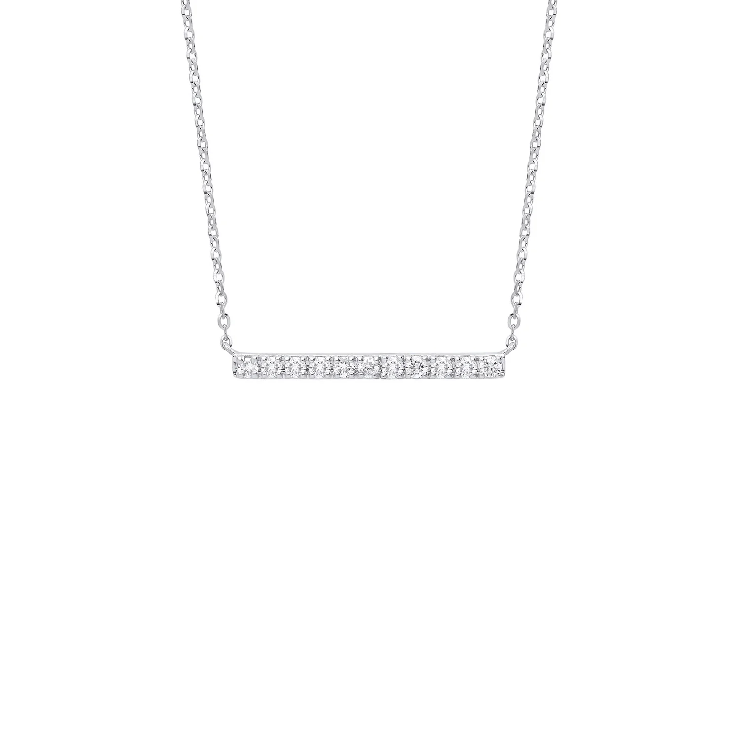 9ct White Gold 0.20ct Diamond Bar Necklace (Chain 17") - 9ct Gold