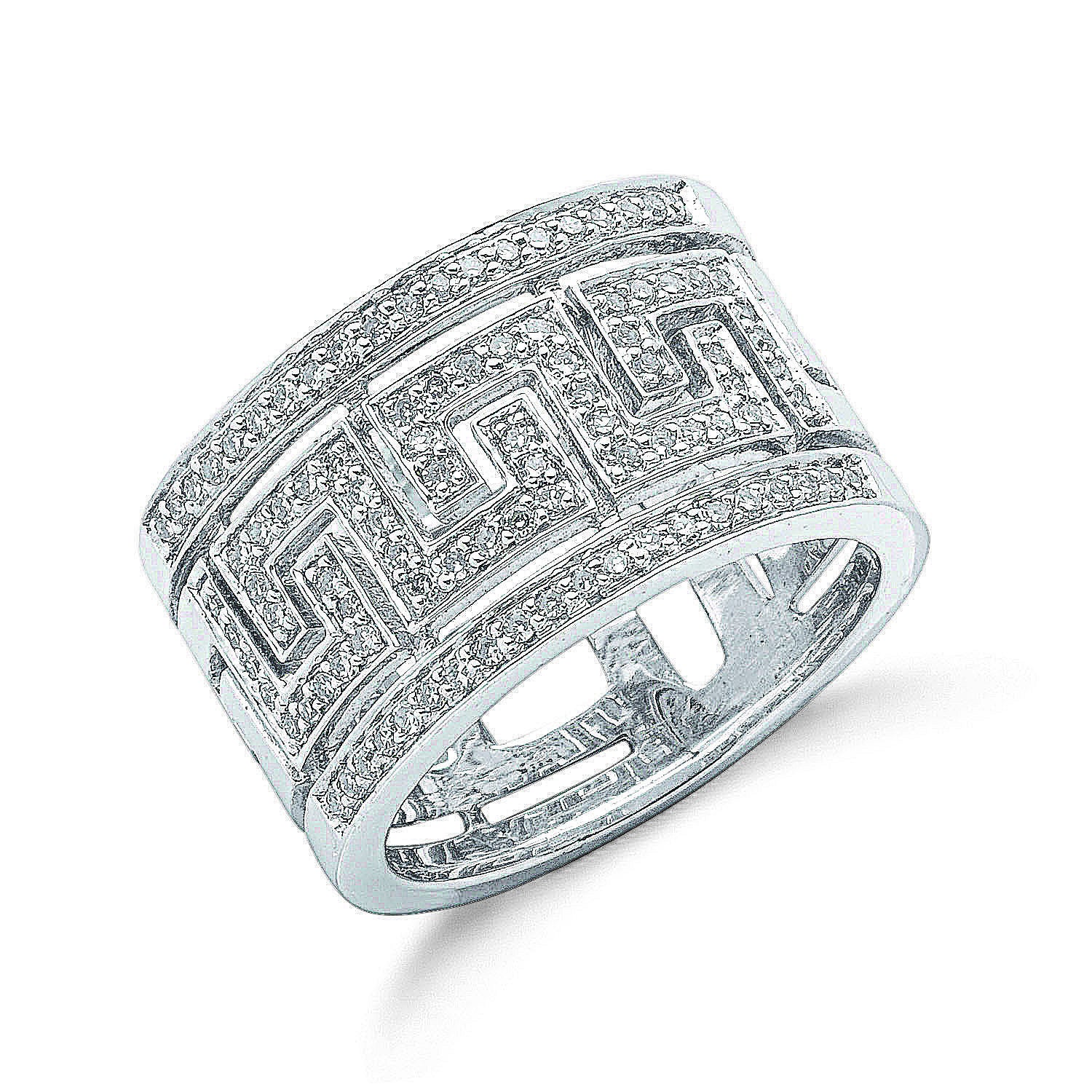 9ct White Gold 0.50ct Diamond Greek Key Ring - 9ct Gold
