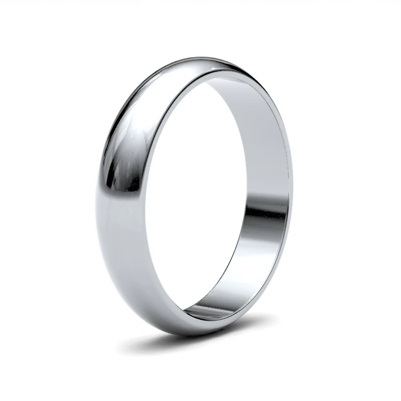 9ct White Gold 4mm Lightweight D-Jhape Profile Mirror Finish Wedding Ring