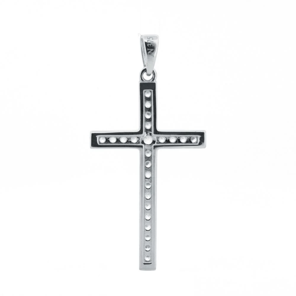 9ct White Gold Channel Set Cubic Zirconia Cross - Image 2