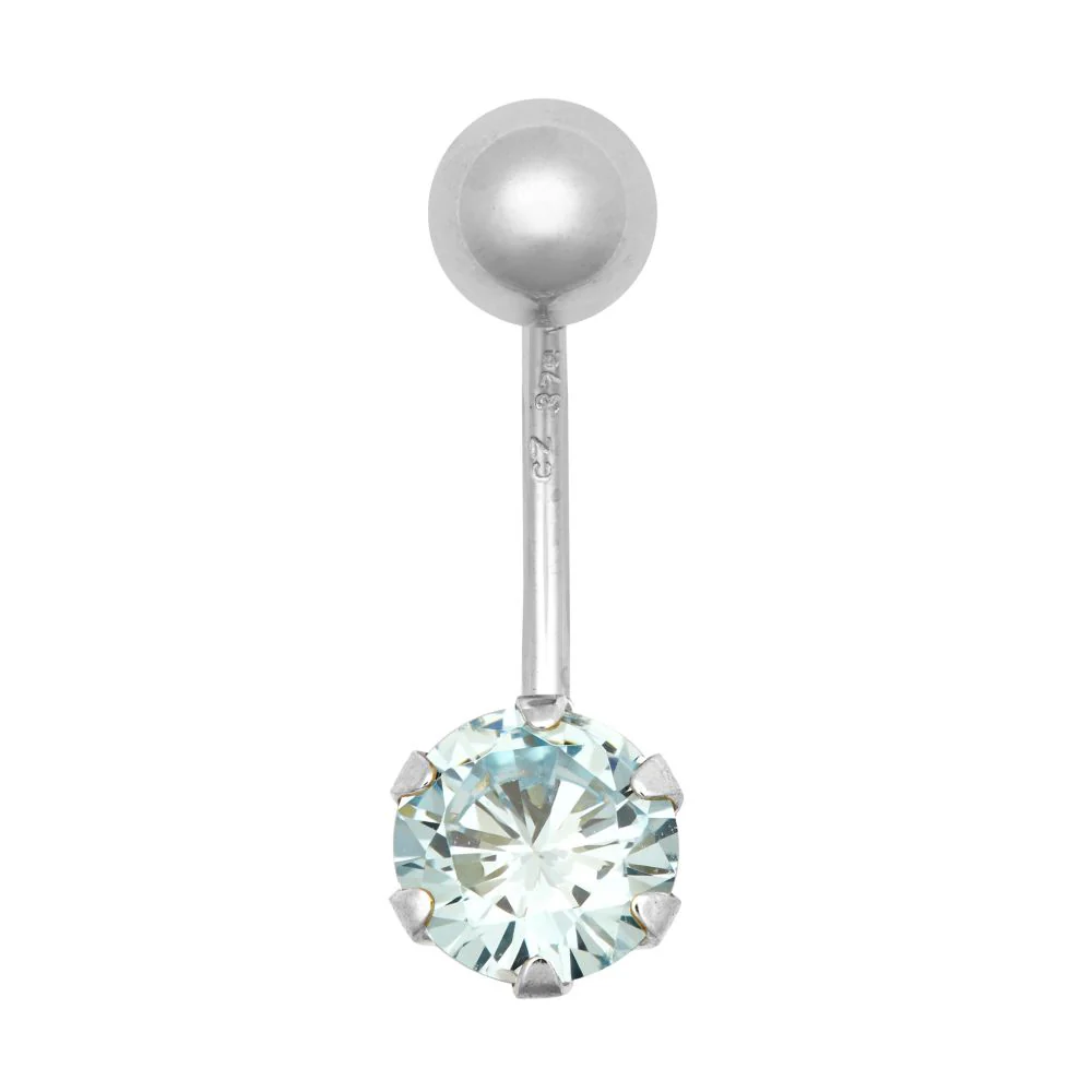 9ct White Gold Cubic Zirconia Belly Bar