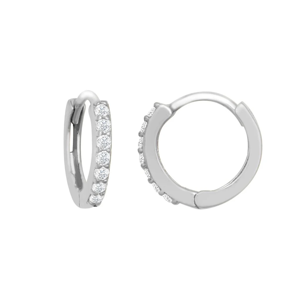 9ct White Gold Cubic Zirconia Set 10mm Huggie Earrings