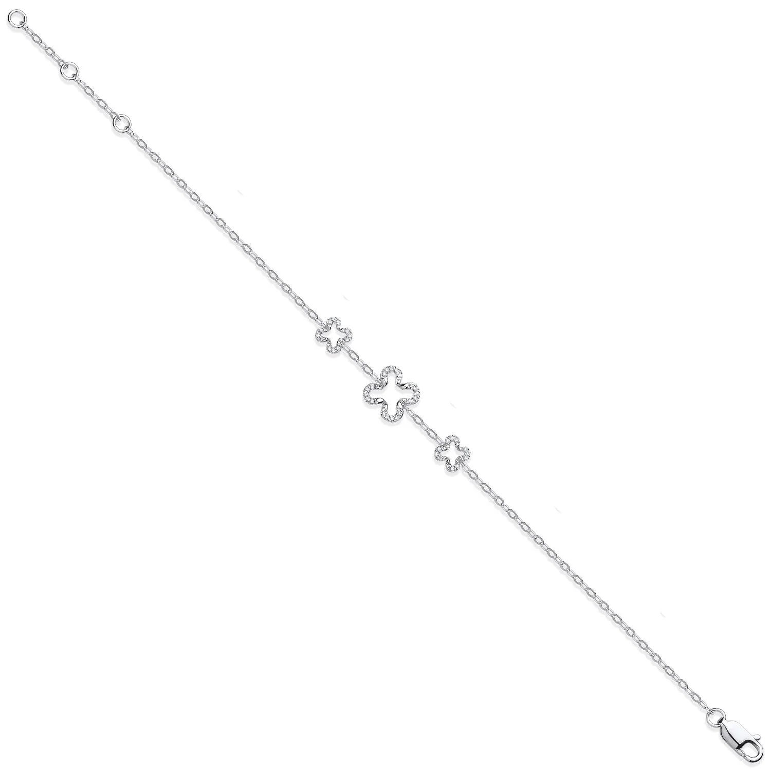 9ct White Gold Four Leaf Clover 0.11ctw Diamond Bracelet - 9ct Gold