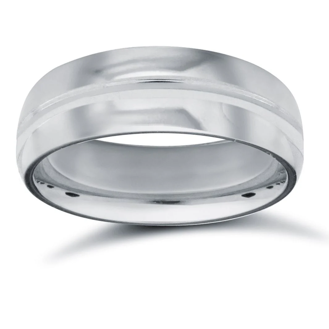 9ct White Gold Premium Weight D-Shape Profile Centre Groove Wedding Ring