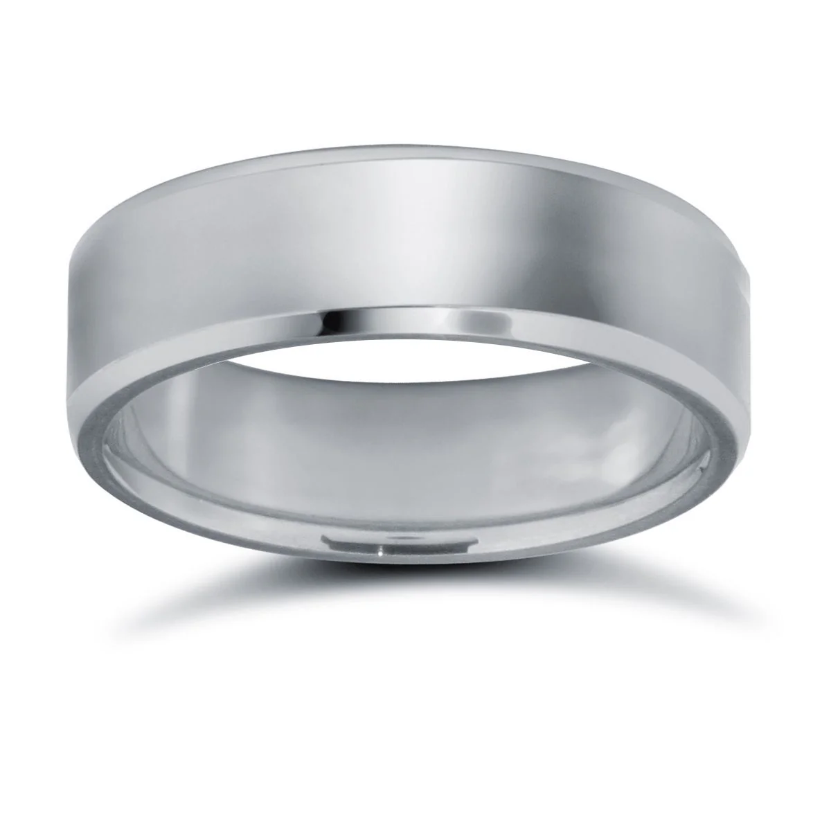 9ct White Gold Premium Weight Flat Court Profile Bevelled Edge Wedding Ring