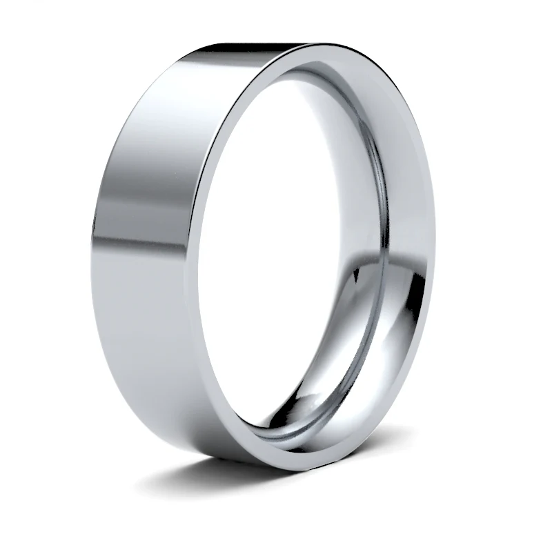 9ct White Gold Premium Weight Flat Court Profile Mirror Finish Wedding Ring