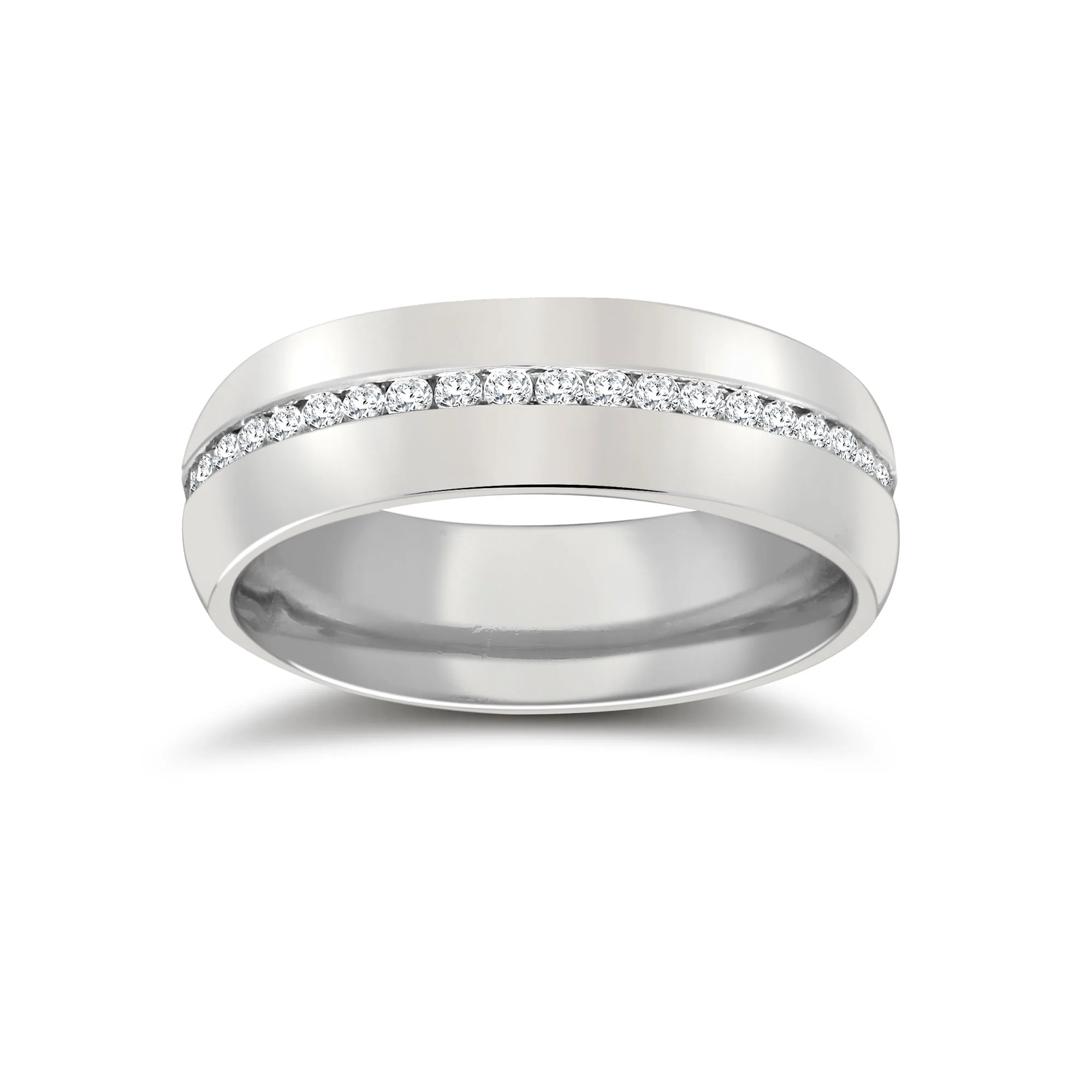 9ct White Gold RBC Court Natural Diamond Wedding Band Fully Set - 6mm - 70pts