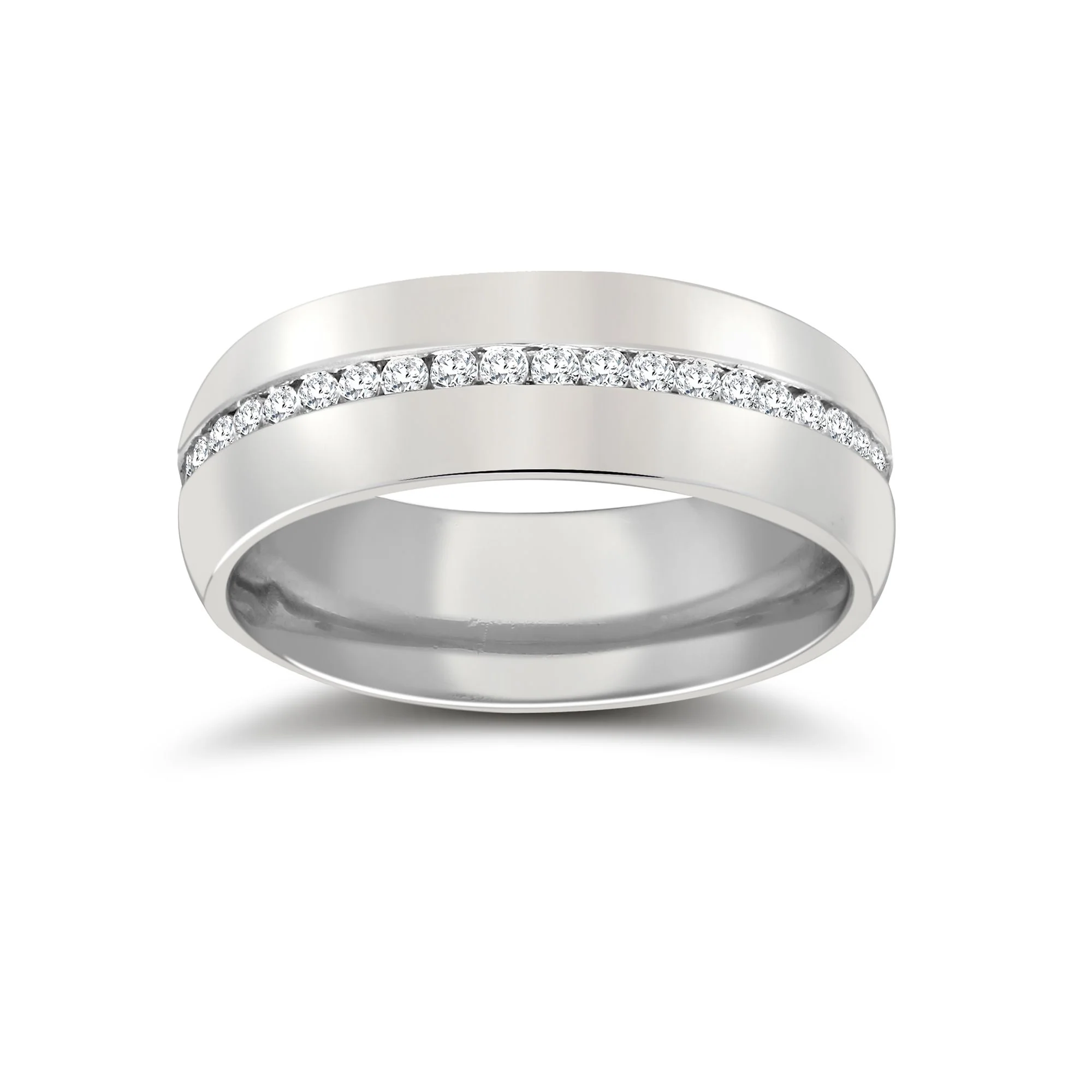 9ct White Gold RBC Court Natural Diamond Wedding Band Fully Set - 8mm - 80pts