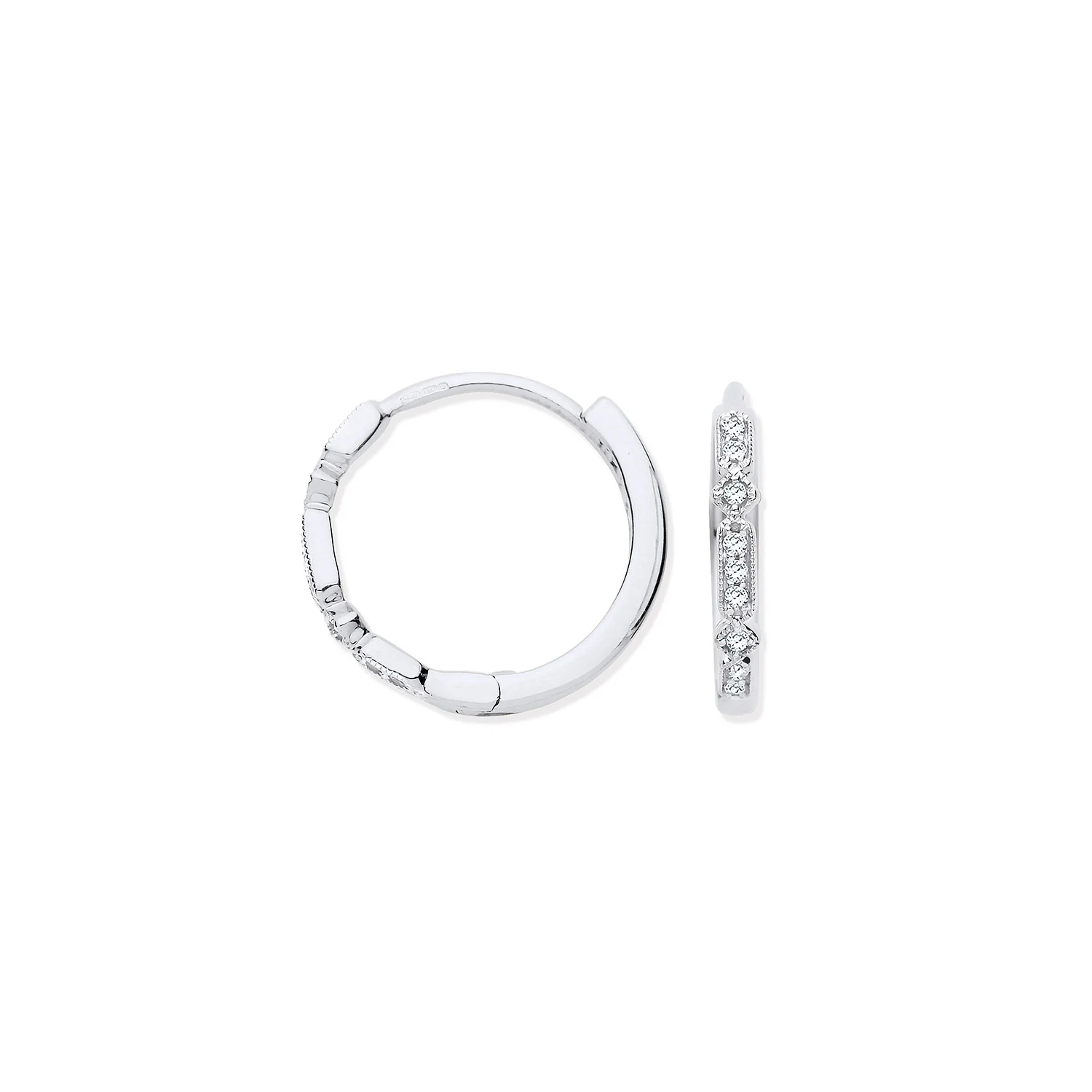 9ct White Gold Round 0.08ctw Diamond Hoops - 9ct Gold