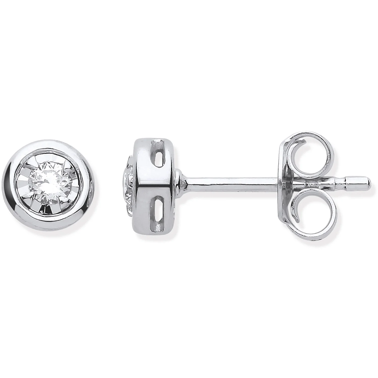 9ct White Gold Rub-Over Illusion Set 0.10ctw Diamond Studs - 9ct Gold