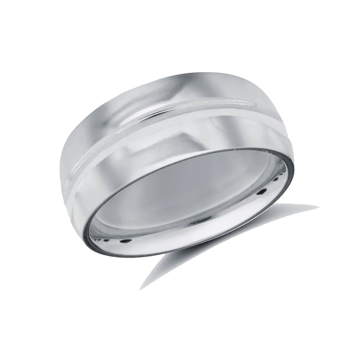 9ct White Gold Standard Weight Court Profile Centre Groove Wedding Ring