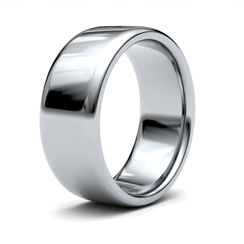 9ct White Gold Standard Weight Court Profile Mirror Finish Wedding Ring