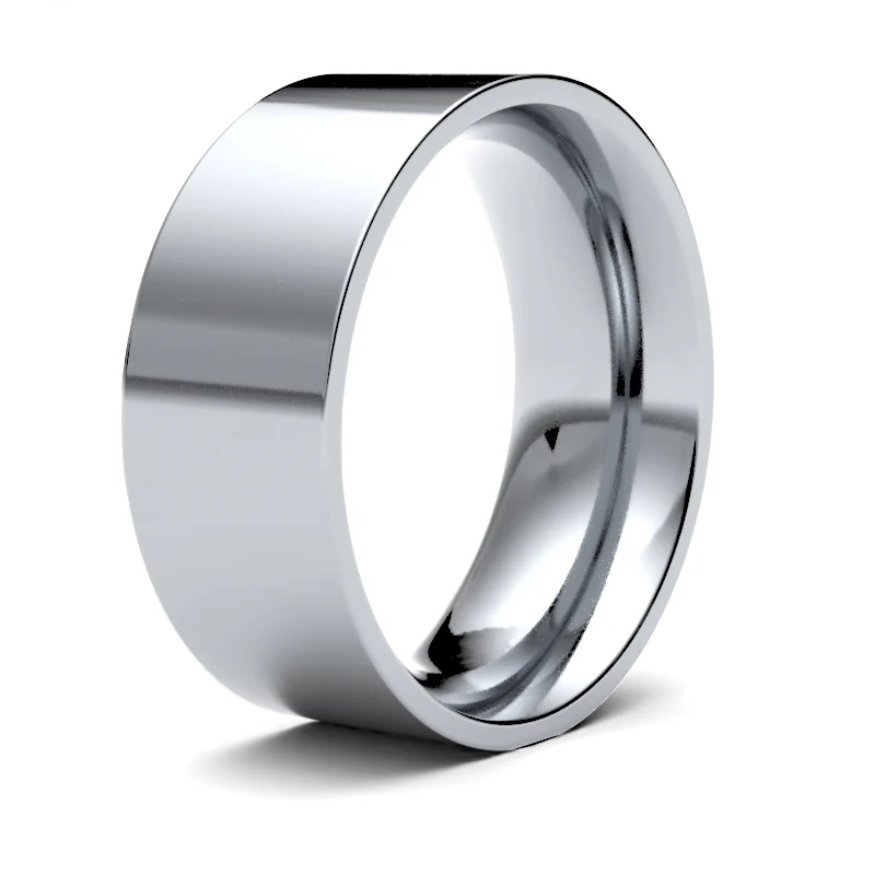 9ct White Gold Standard Weight Flat Court Profile Mirror Finish Wedding Ring